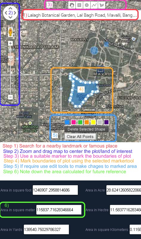Getzy India Free Online Gmaps Area calculator usage steps